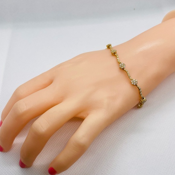 Sold!!! LeVian 14k Yellow Gold 1.39 CTW Diamond Link Safety Chain Bracelet - Picture 11 of 12